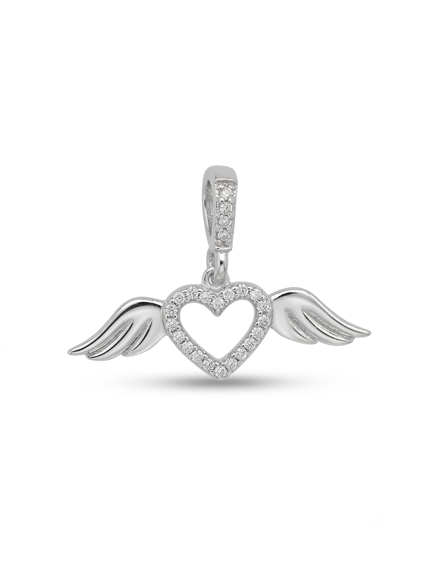 COLLAR DE PLATA CORAZON CON ALAS