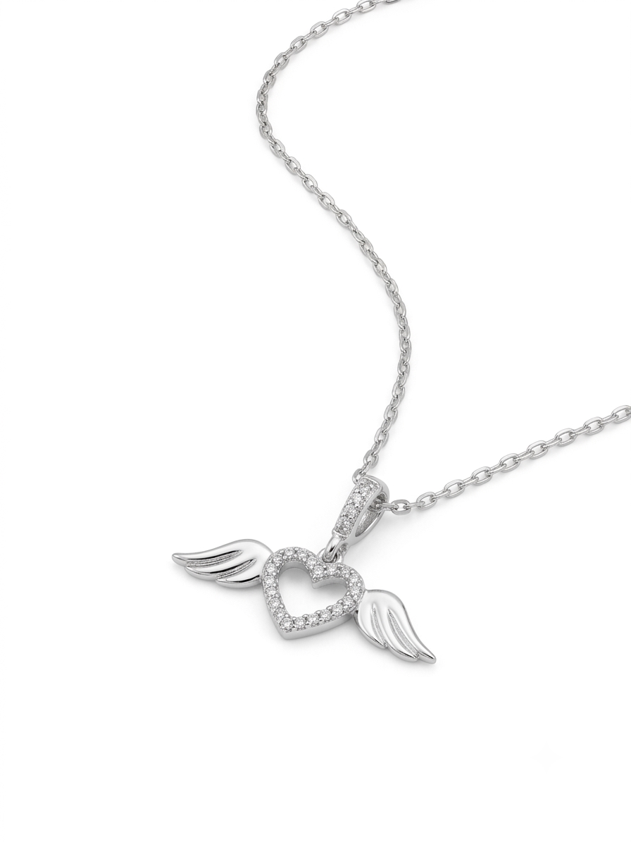 COLLAR DE PLATA CORAZON CON ALAS