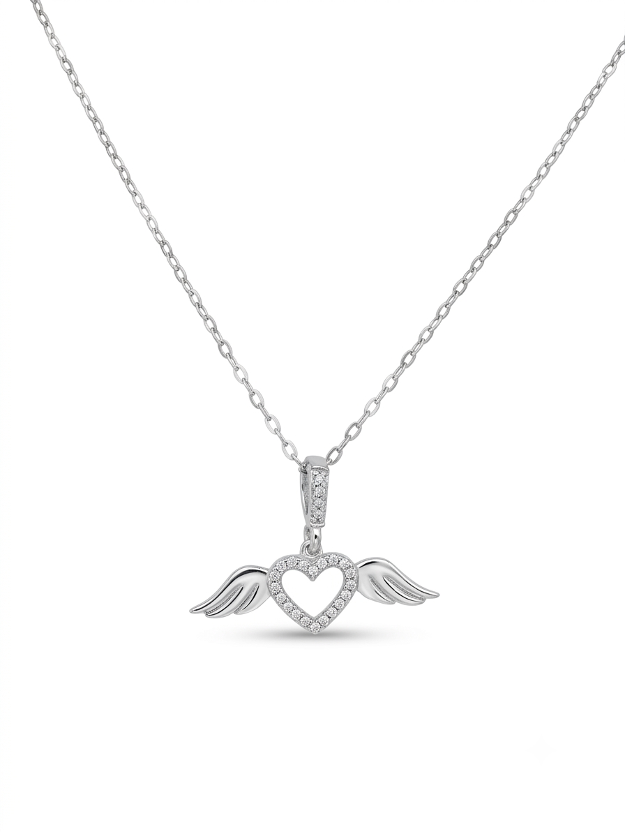 COLLAR DE PLATA CORAZON CON ALAS