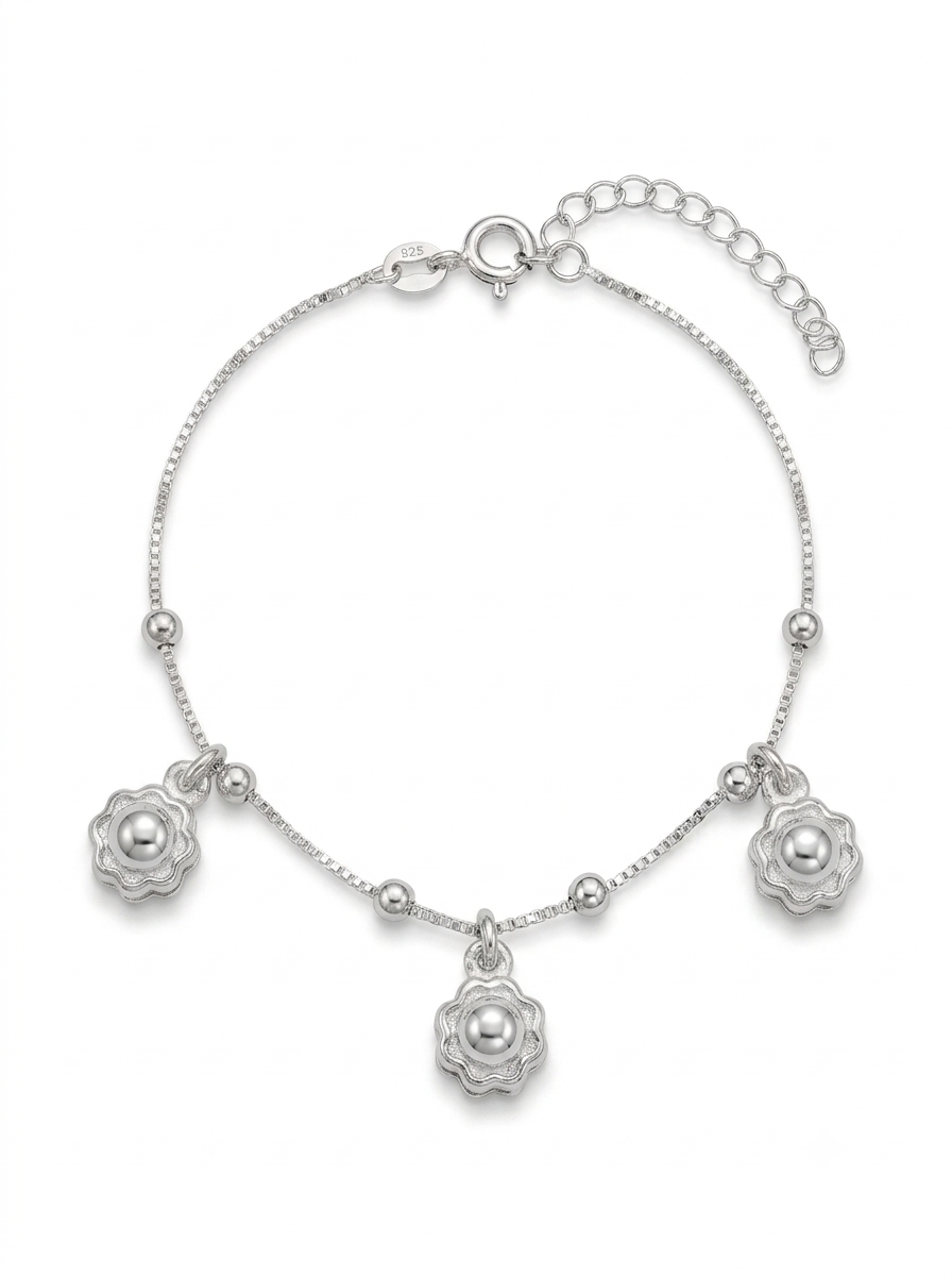 PULSERA FEMENINA FLOR DE PLATA