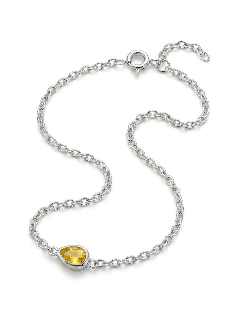 PULSERA FEMENINA DE PLATA PUNTO DE LUZ AMARILLO