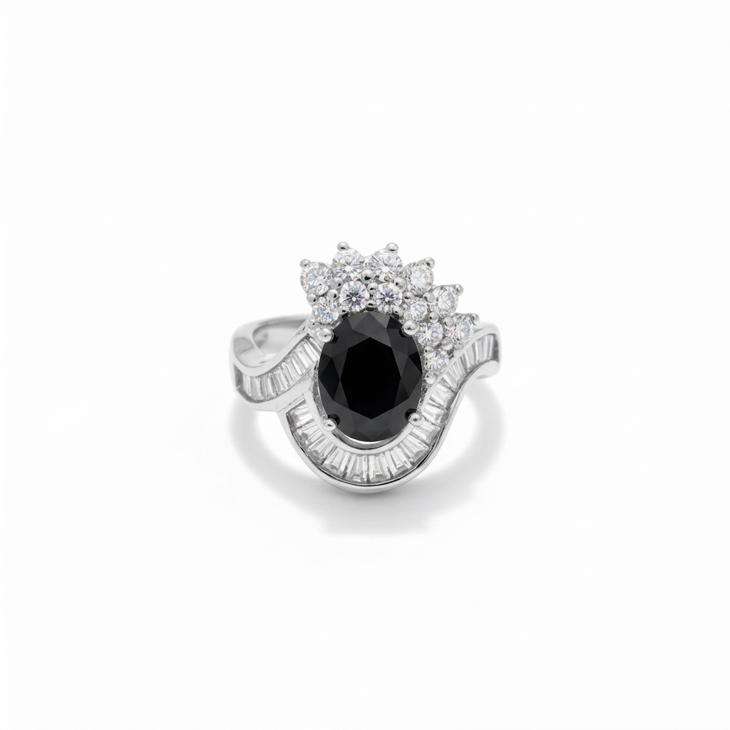 ANILLO DE PLATA MARQUESA NEGRO