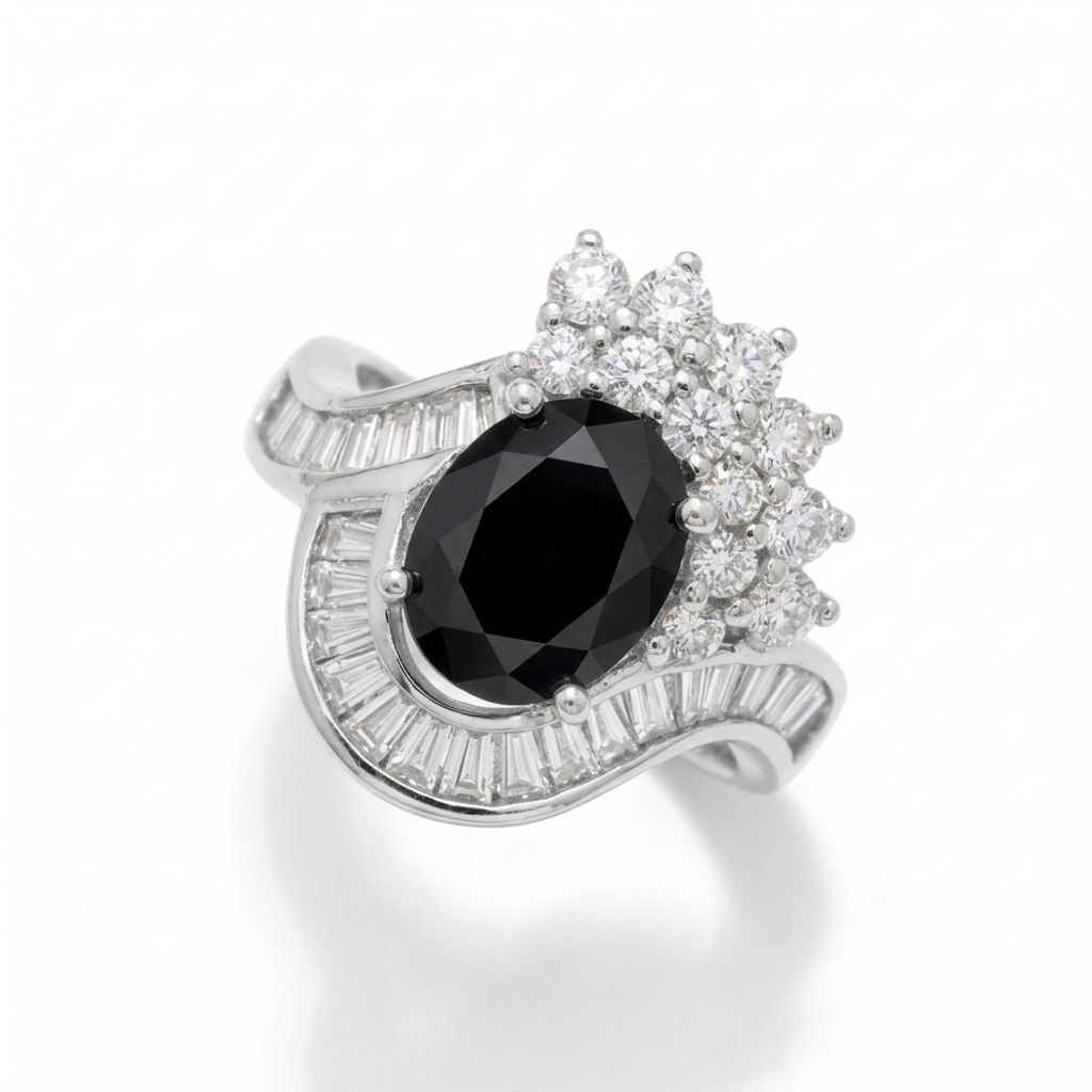 ANILLO DE PLATA MARQUESA NEGRO