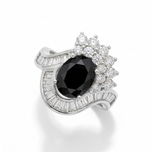 ANILLO DE PLATA MARQUESA NEGRO