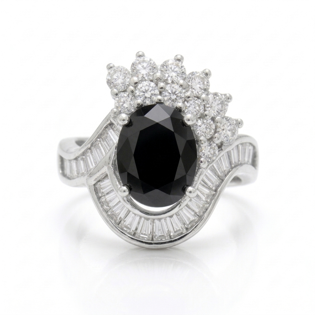 ANILLO DE PLATA MARQUESA NEGRO