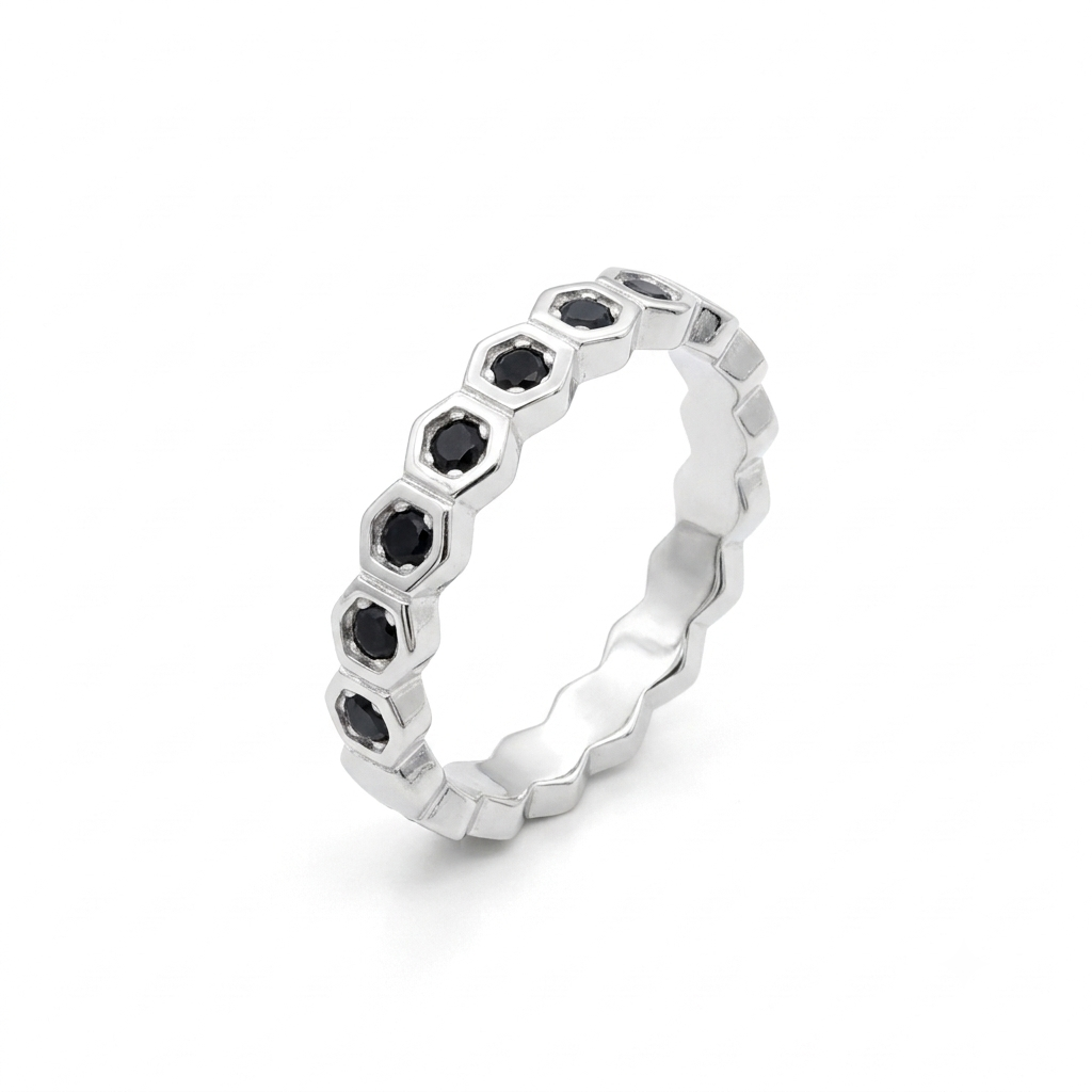 ANILLO DE PLATA CIRCONES NEGROS