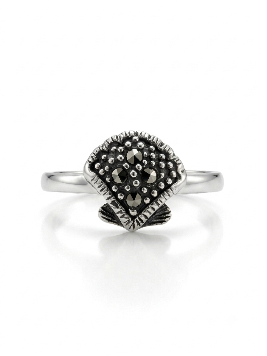 ANILLO DE PLATA QUEMADA CONCHA DE MAR