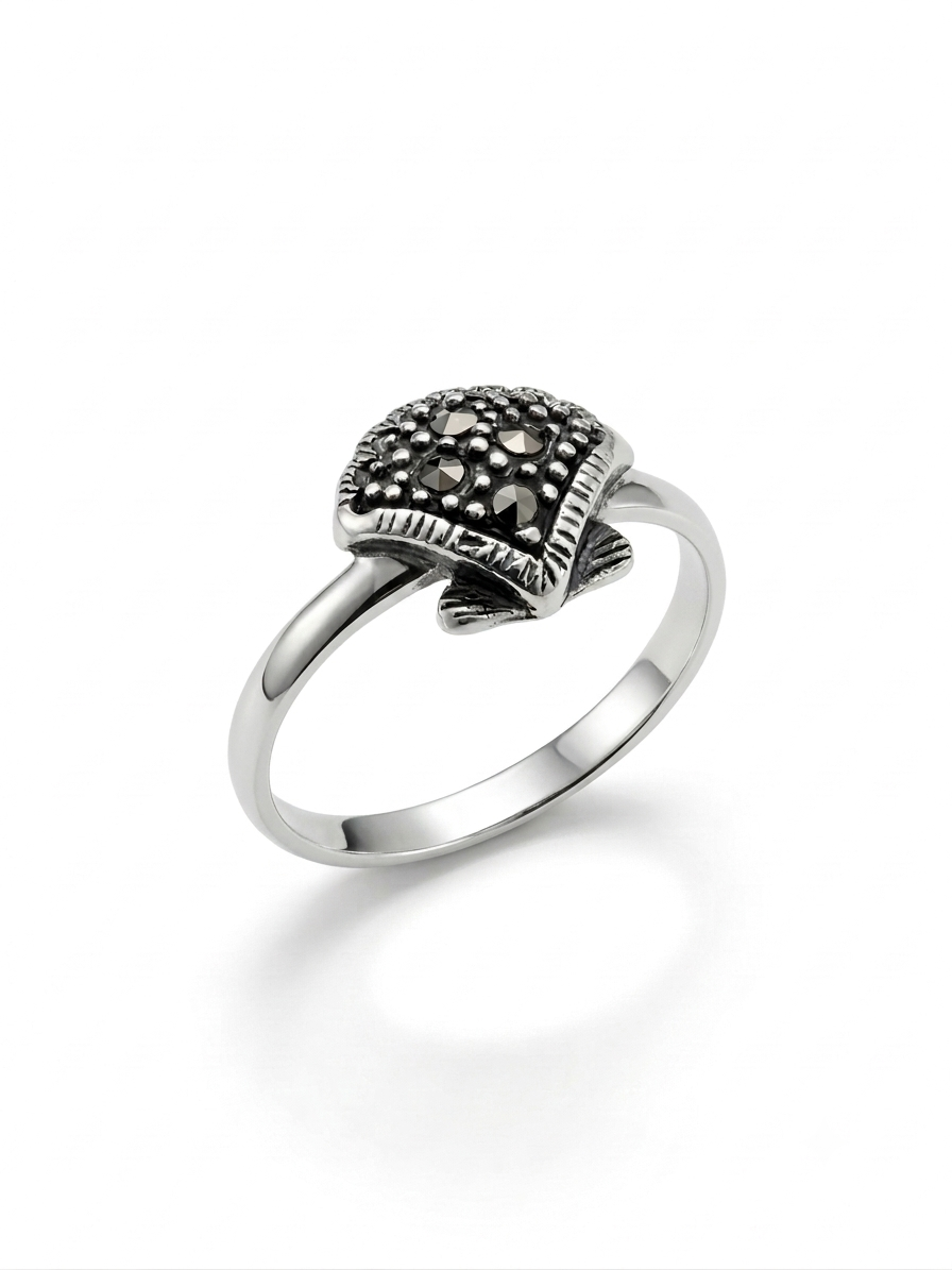 ANILLO DE PLATA QUEMADA CONCHA DE MAR