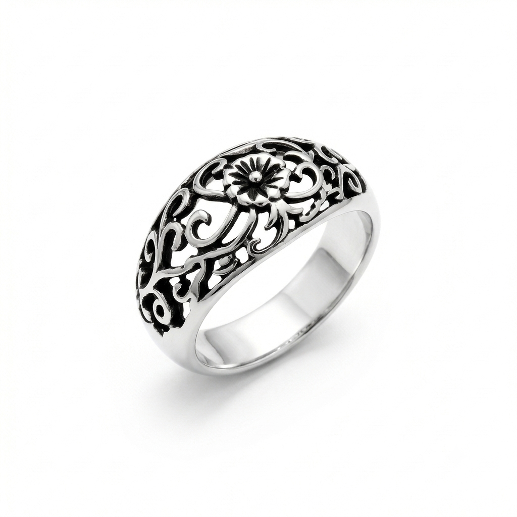 ANILLO DE PLATA QUEMADA FLOR