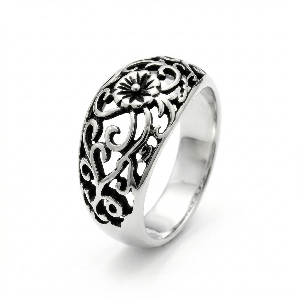 ANILLO DE PLATA QUEMADA FLOR