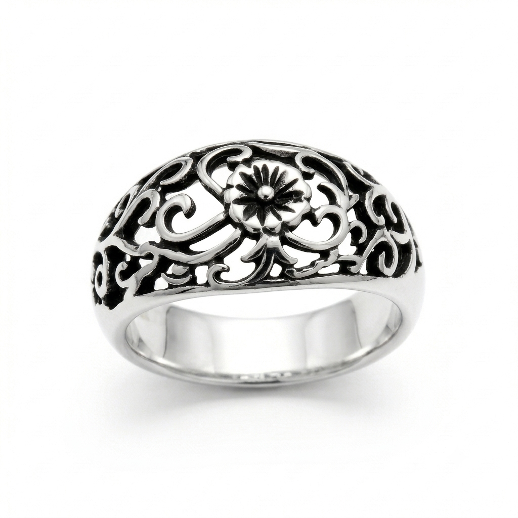 ANILLO DE PLATA QUEMADA FLOR