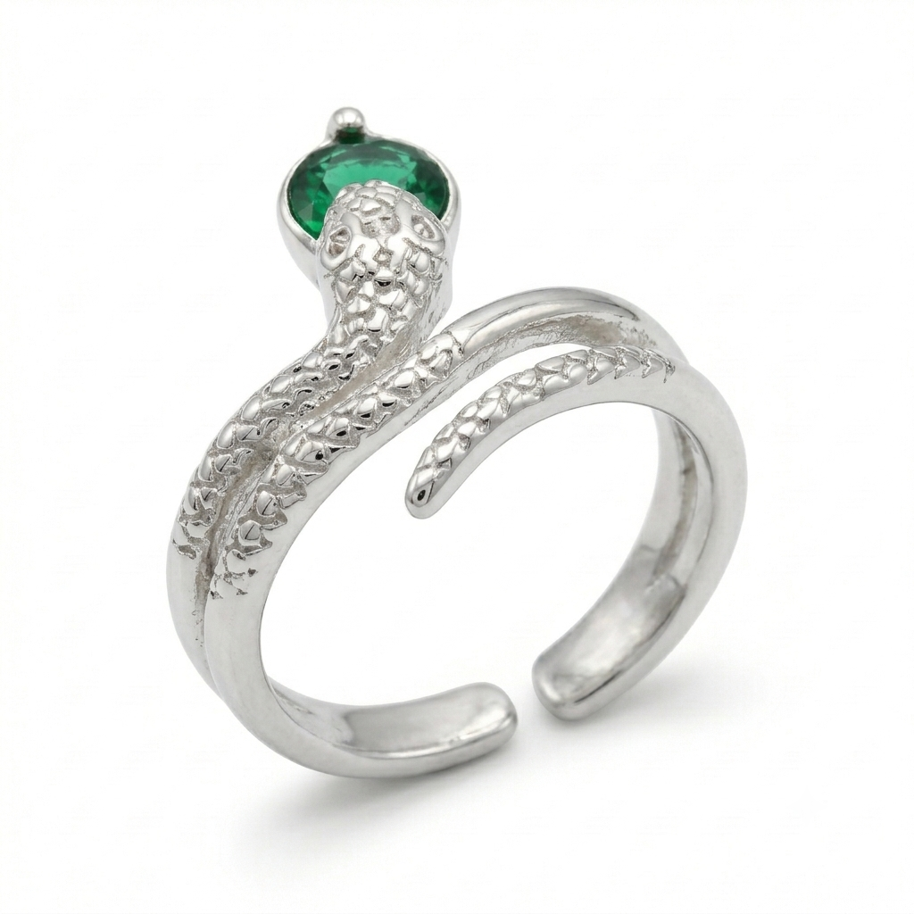 ANILLO DE PLATA SERPIERTE VERDE