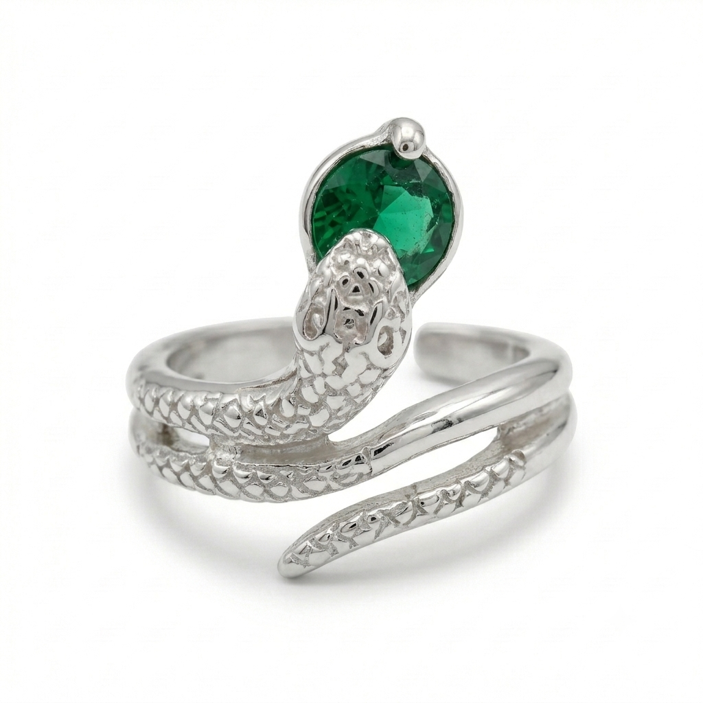 ANILLO DE PLATA SERPIERTE VERDE