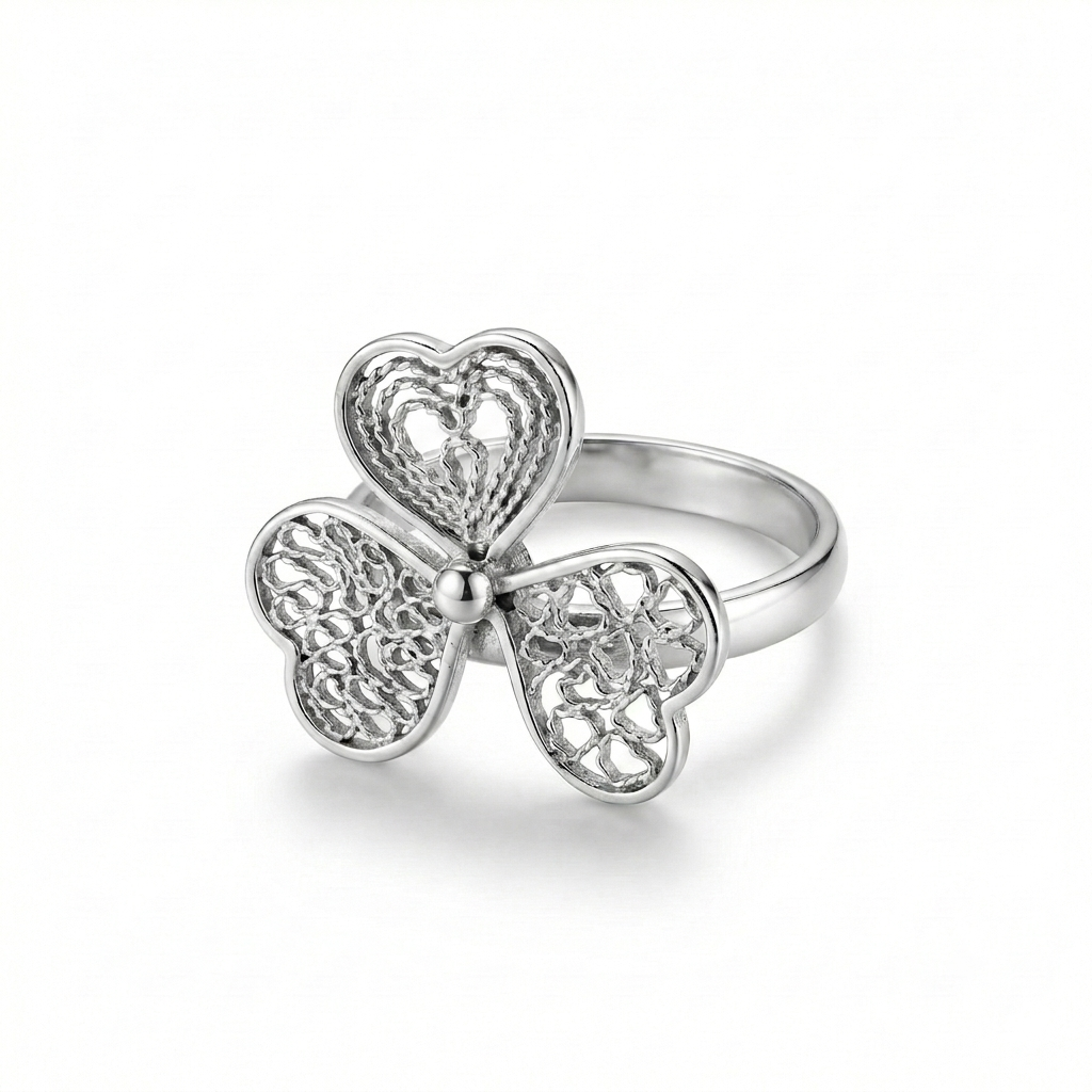 ANILLO DE PLATA TREBOL REGULABLE