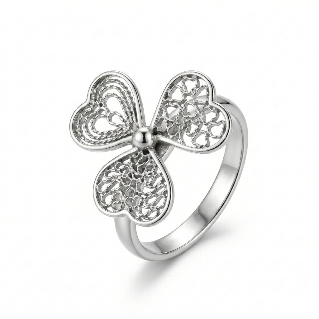 ANILLO DE PLATA TREBOL REGULABLE