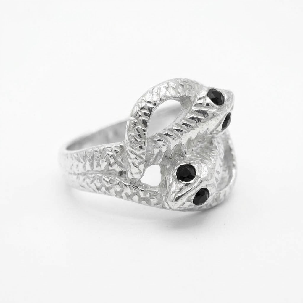 ANILLO DE PLATA SERPIENTE DE DOS CABEZAS