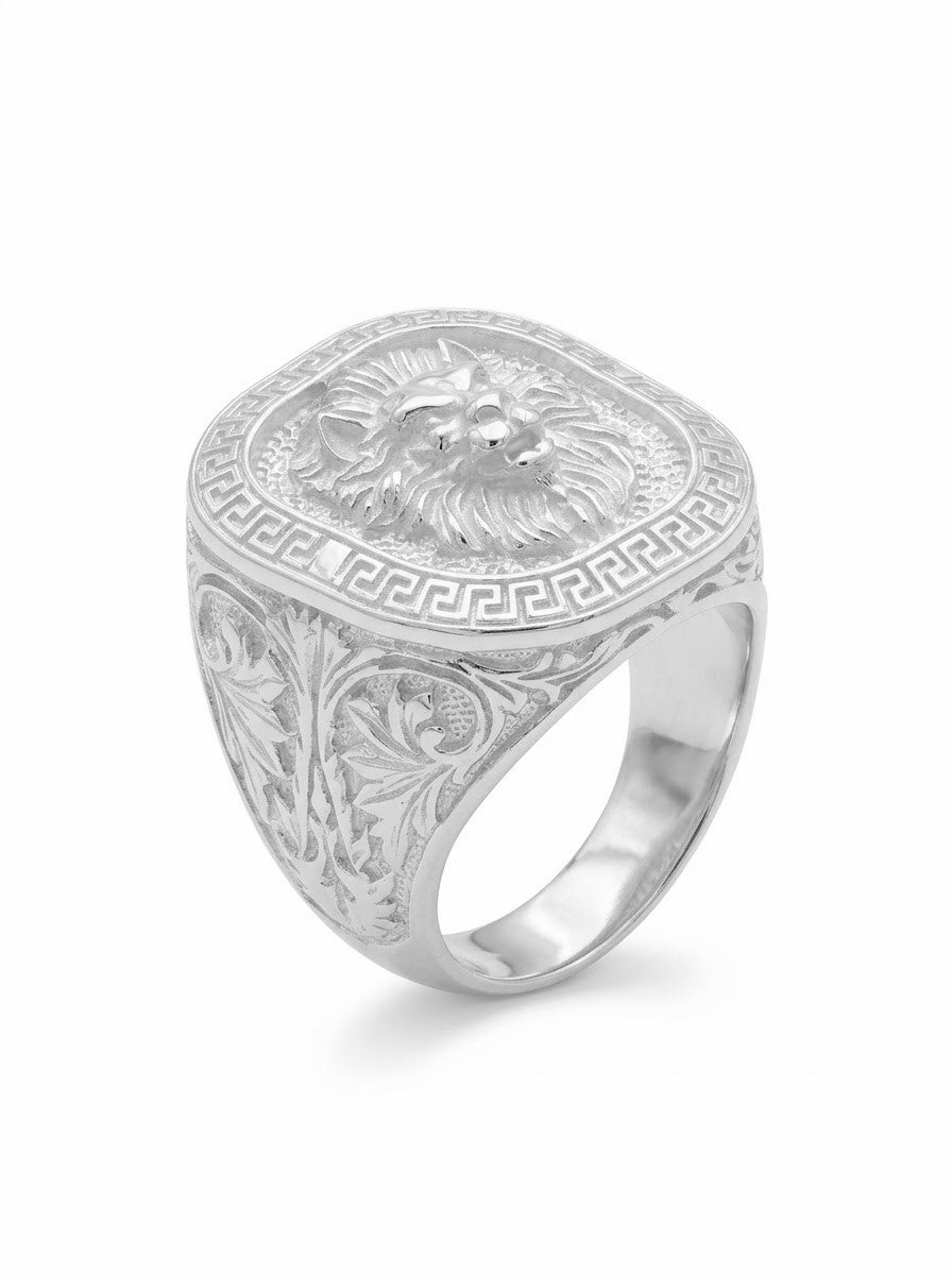 ANILLO DE PLATA 950 LEÓN LABRADO