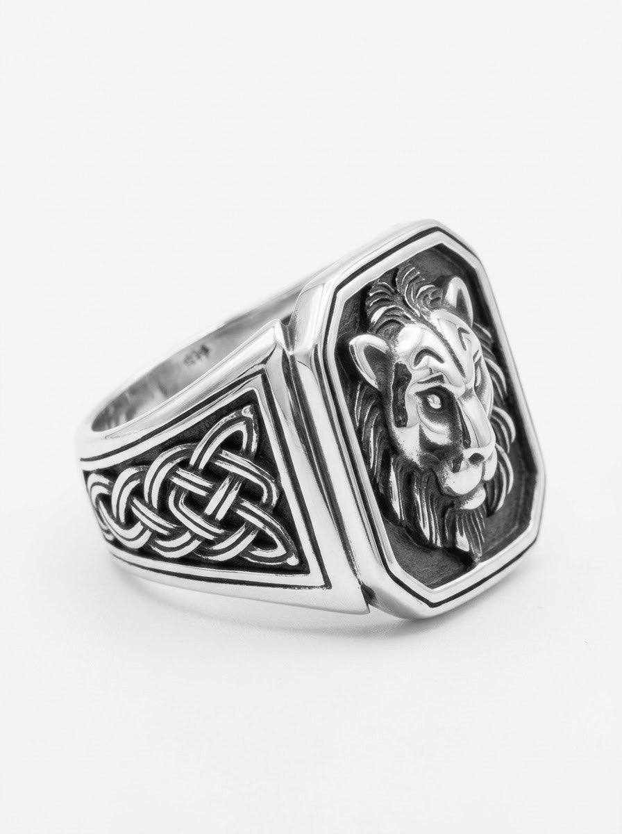 ANILLO DE PLATA LEÓN LABRADO PLATA QUEMADA