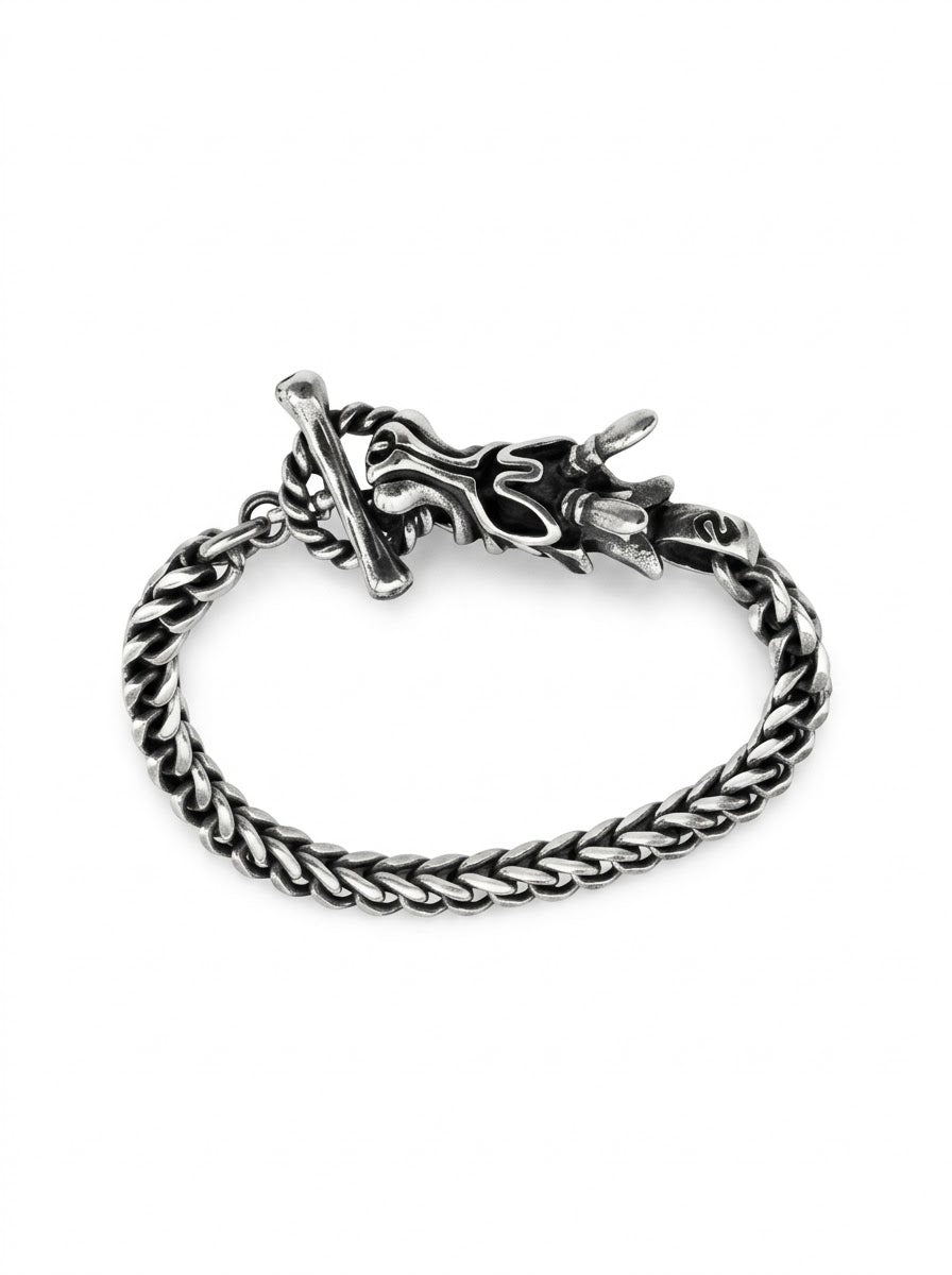 PULSERA MASCULINA DRAGON PLATA QUEMADA