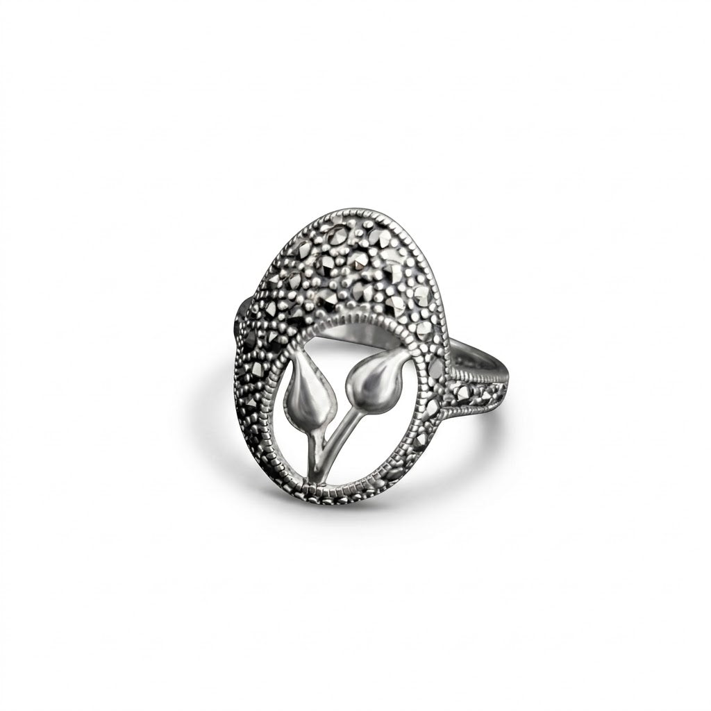 ANILLO DE PLATA QUEMADA CON MARQUECITAS