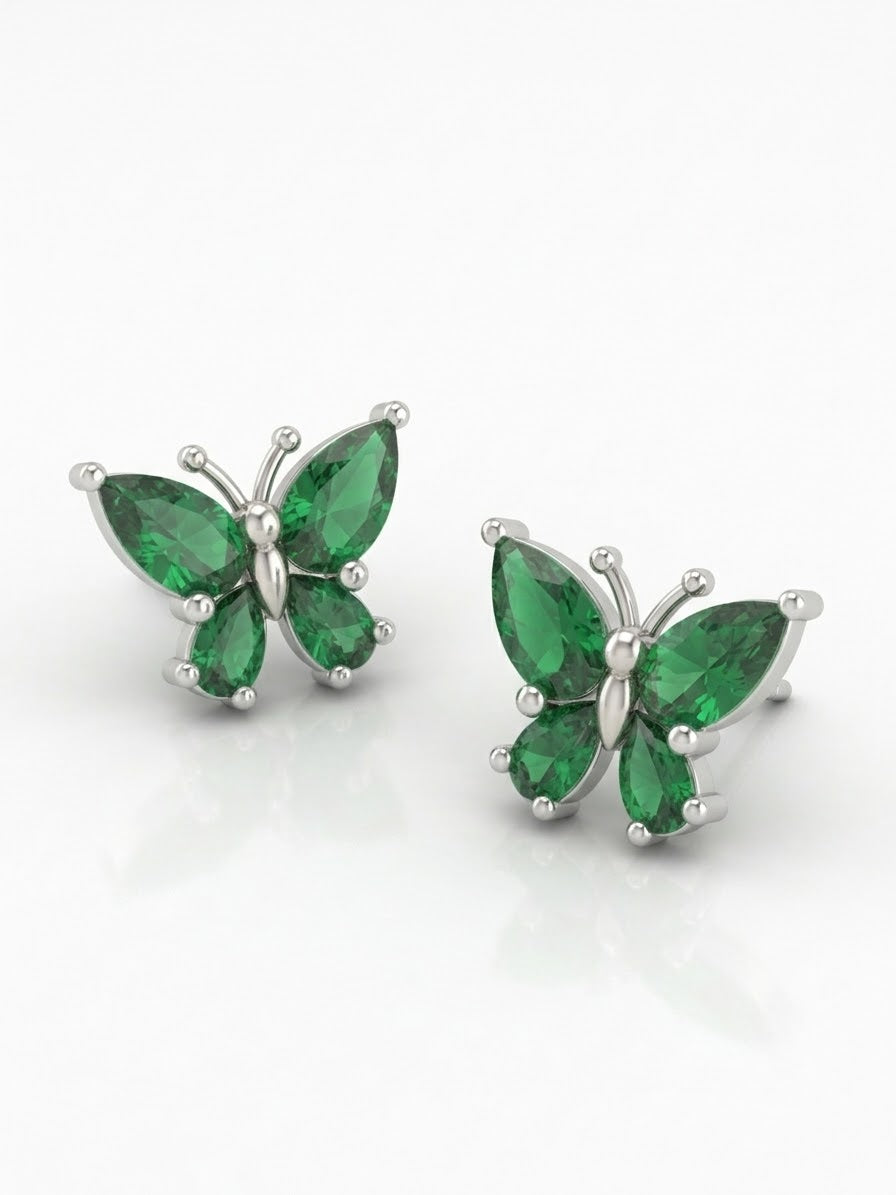 ARETE DE PLATA MARIPOSA VERDE