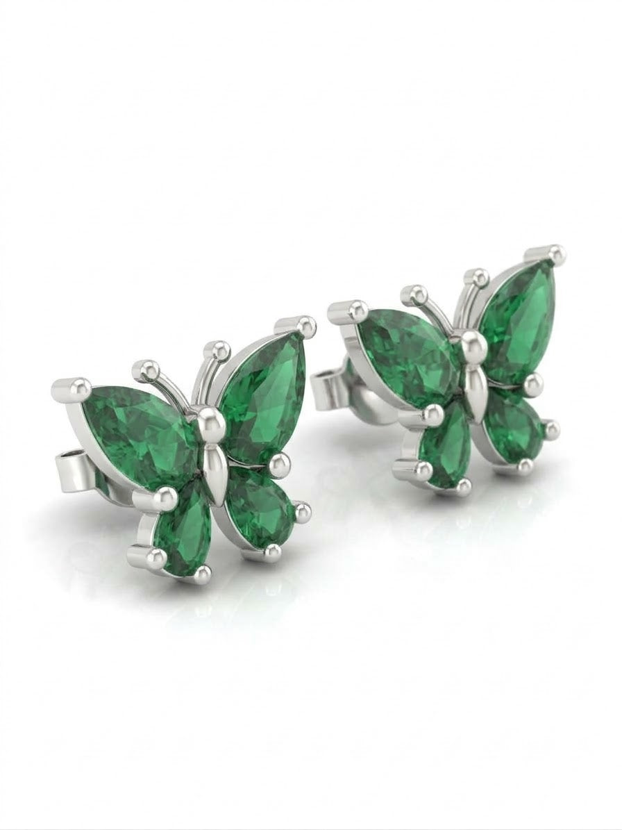 ARETE DE PLATA MARIPOSA VERDE