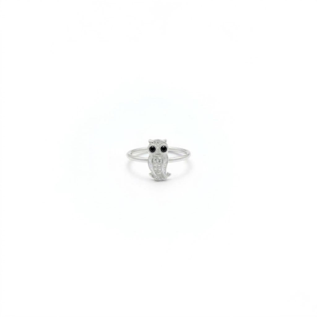ANILLO DE PLATA BUHO OJOS NEGROS