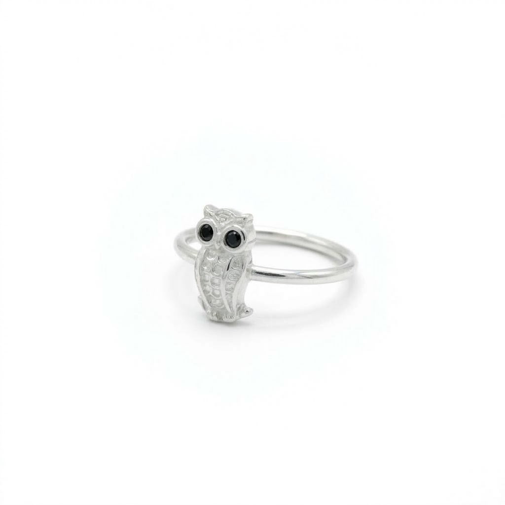 ANILLO DE PLATA BUHO OJOS NEGROS