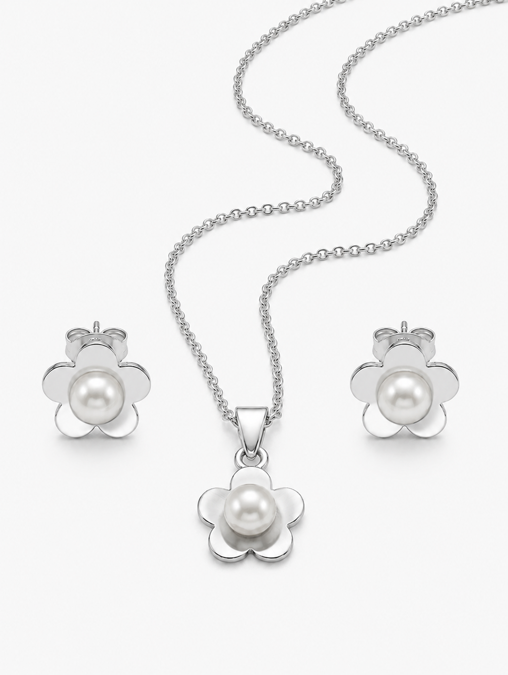 JUEGO DE PLATA FLOR CON PERLA