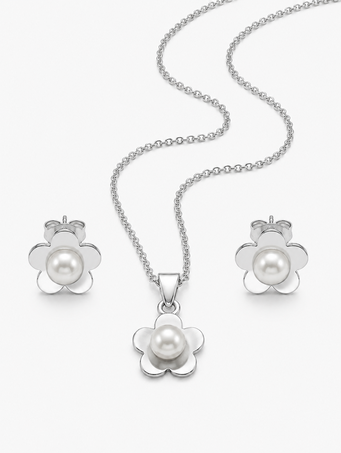 JUEGO DE PLATA FLOR CON PERLA