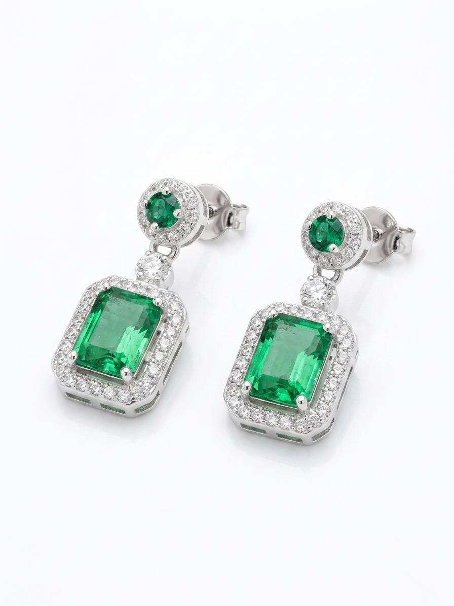 JUEGO DE PLATA ARETE Y COLLAR VERDE