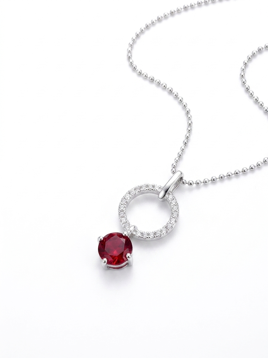 JUEGO DE PLATA ARETE Y COLLAR ROJO