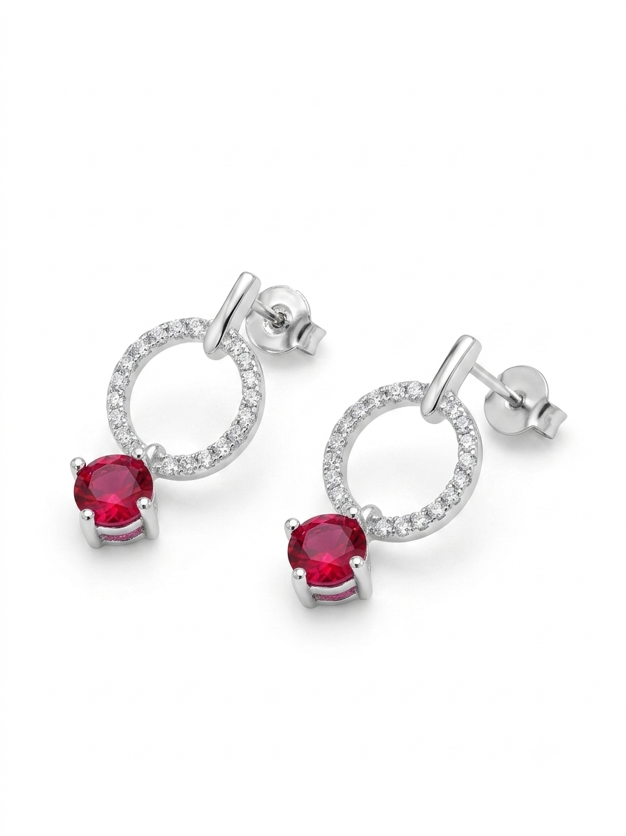 JUEGO DE PLATA ARETE Y COLLAR ROJO