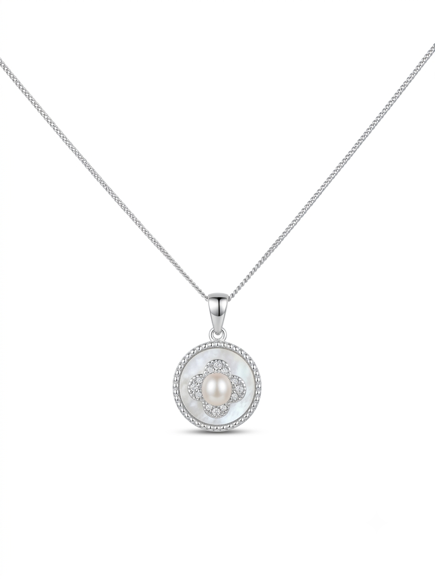 COLLAR DE PLATA TREBOL GIRATORIO