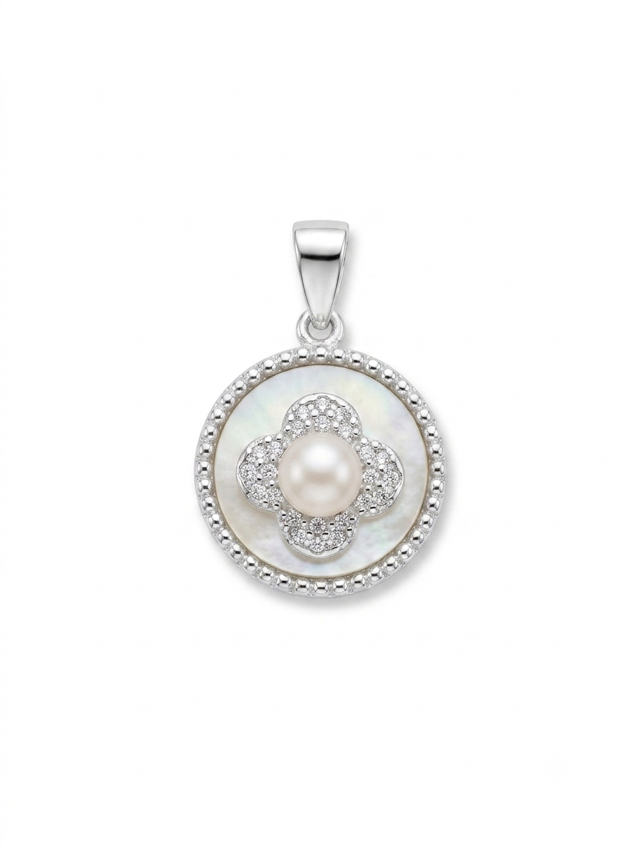 COLLAR DE PLATA TREBOL GIRATORIO