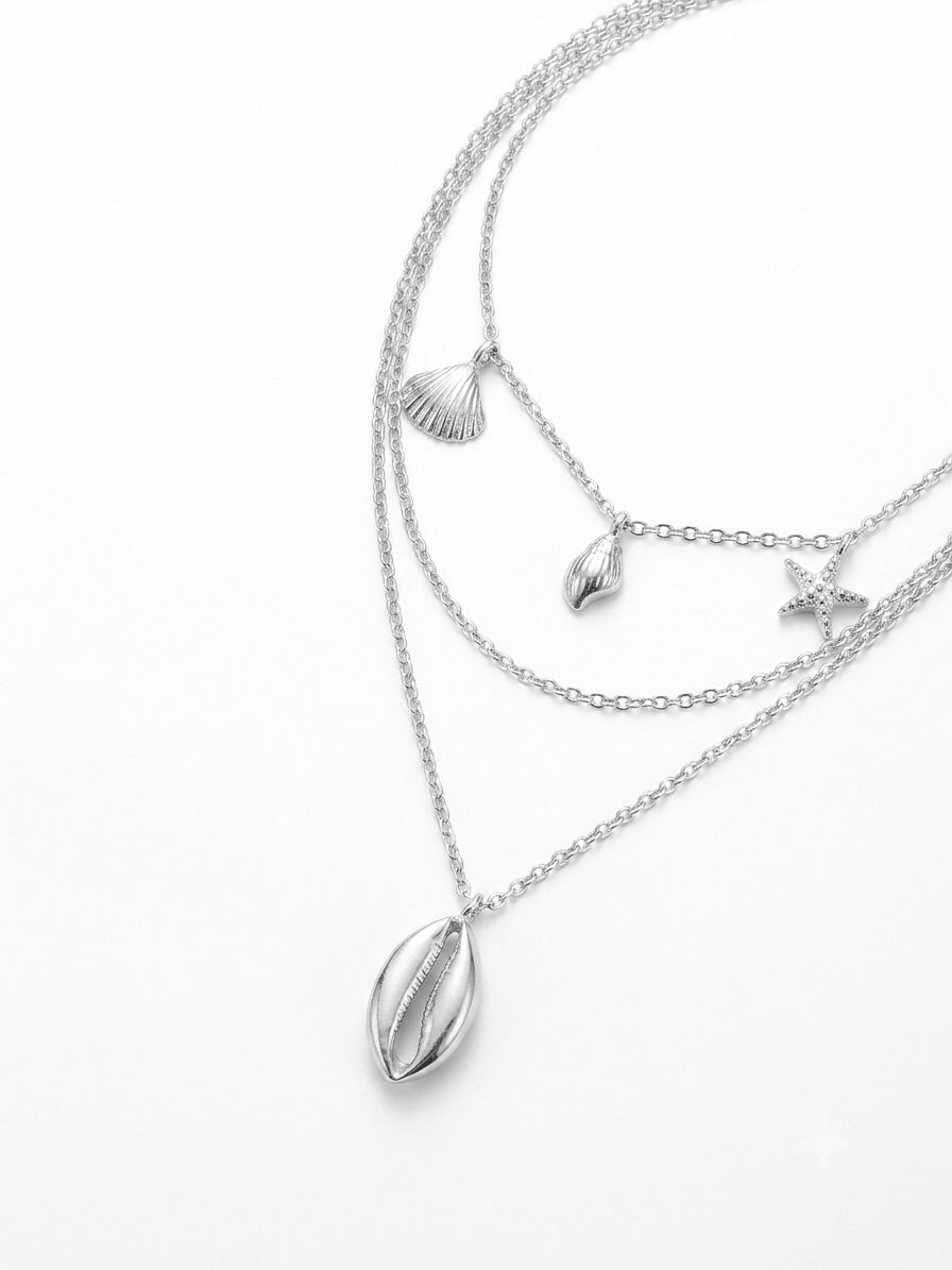 JUEGO DE PLATA ARETE Y COLLAR MARINO