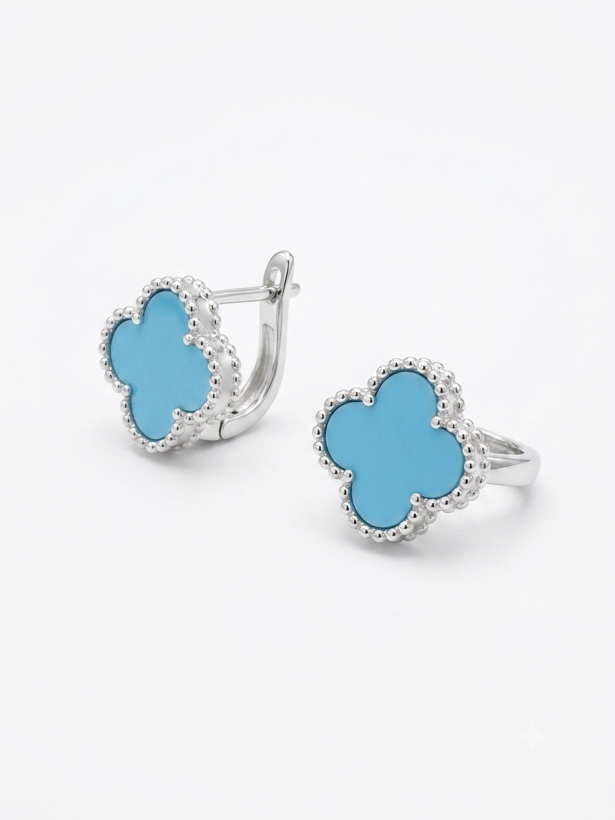 JUEGO DE COLLAR Y ARETES DE PLATA VAN GLEEF CELESTE