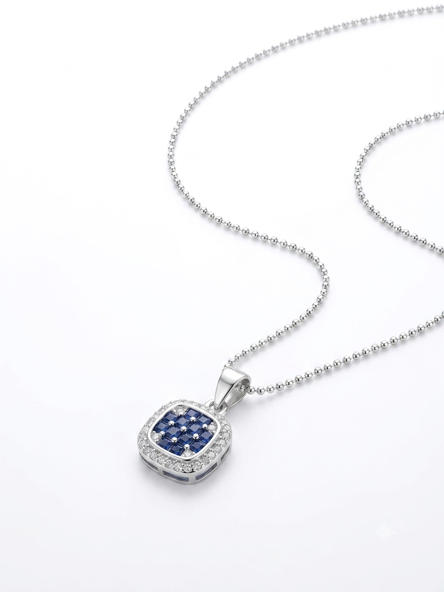 JUEGO DE PLATA COLLAR Y ARETE TREBOL AZUL
