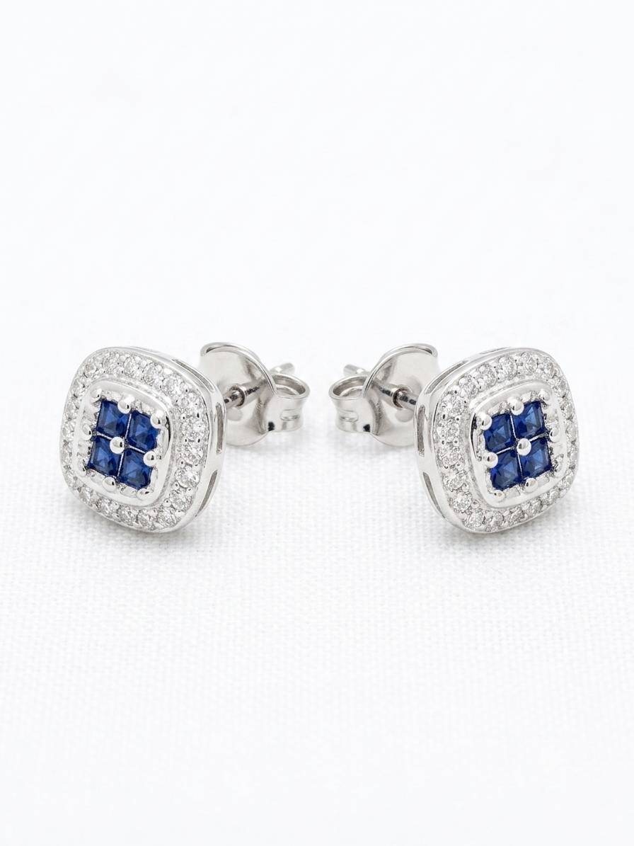 JUEGO DE PLATA COLLAR Y ARETE TREBOL AZUL