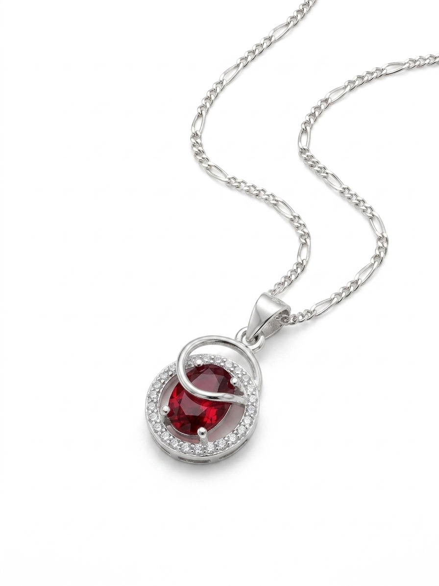 CONJUNTO DE ARETE Y COLLAR ROJO EN PLATA