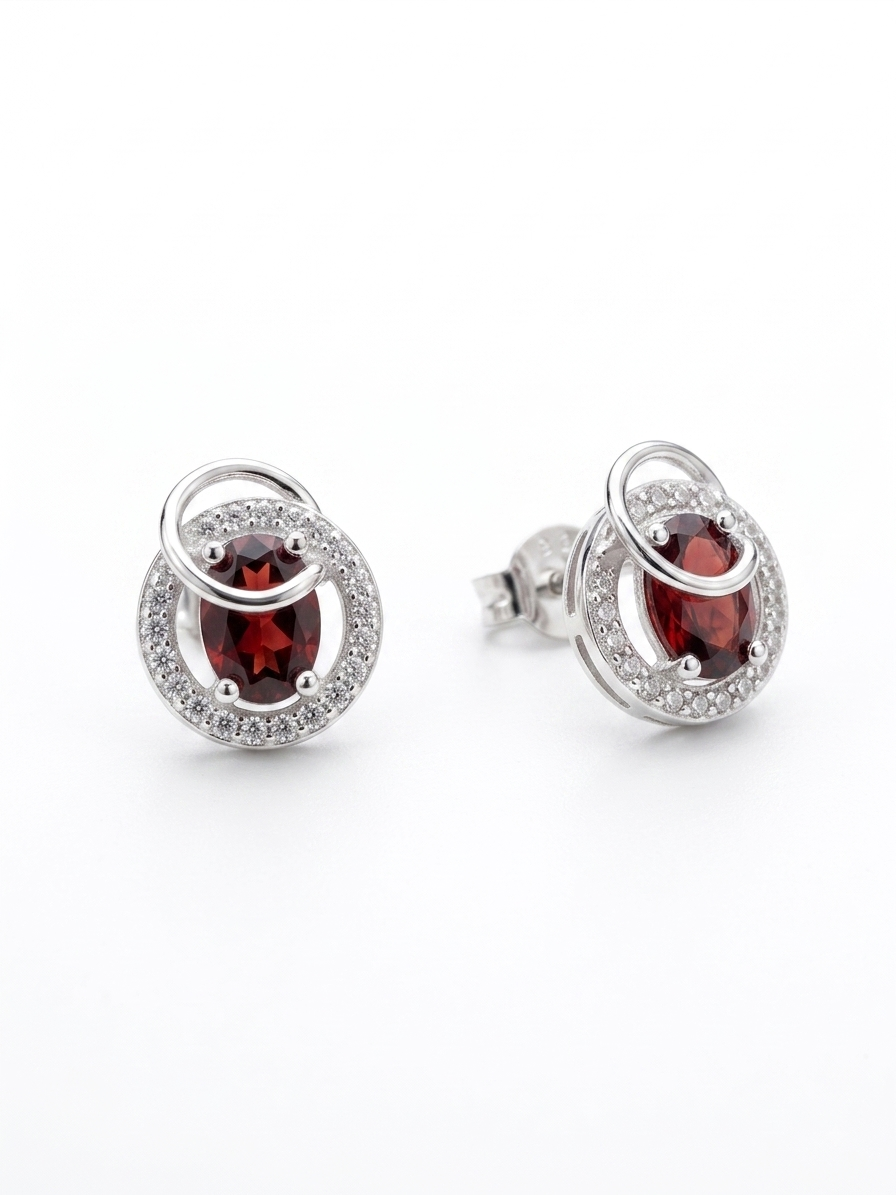 CONJUNTO DE ARETE Y COLLAR ROJO EN PLATA