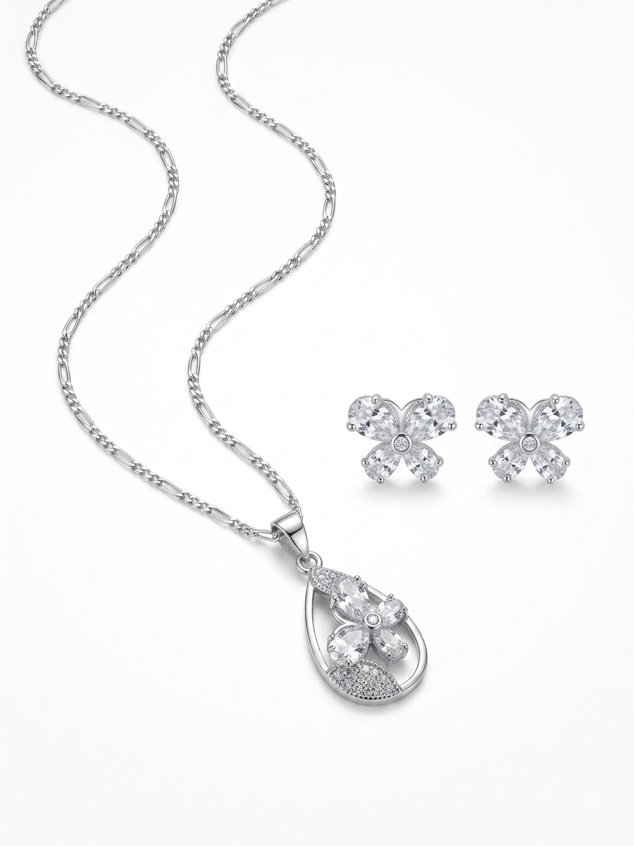 JUEGO DE PLATA ARETE Y COLLAR MARIPOSA