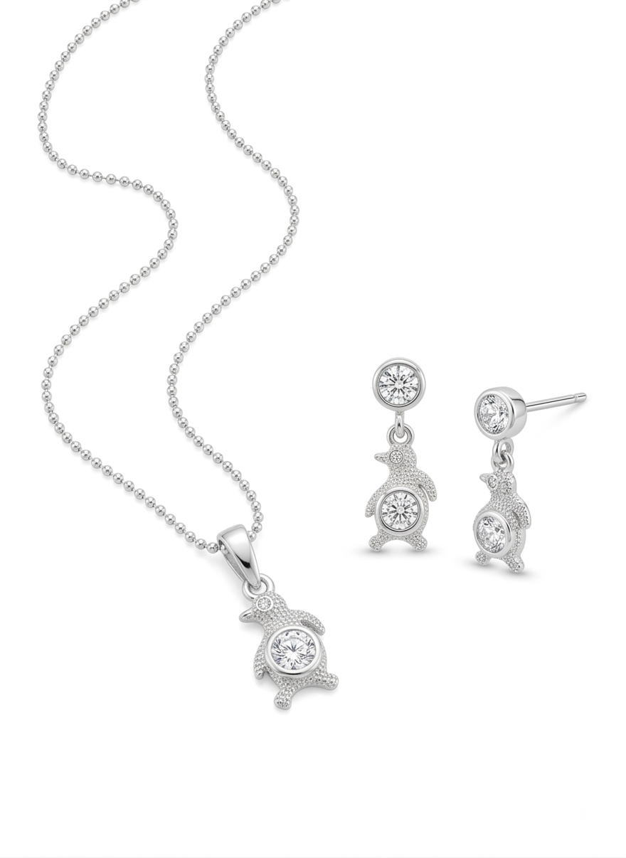 JUEGO DE COLLAR Y ARETE PINGUINO