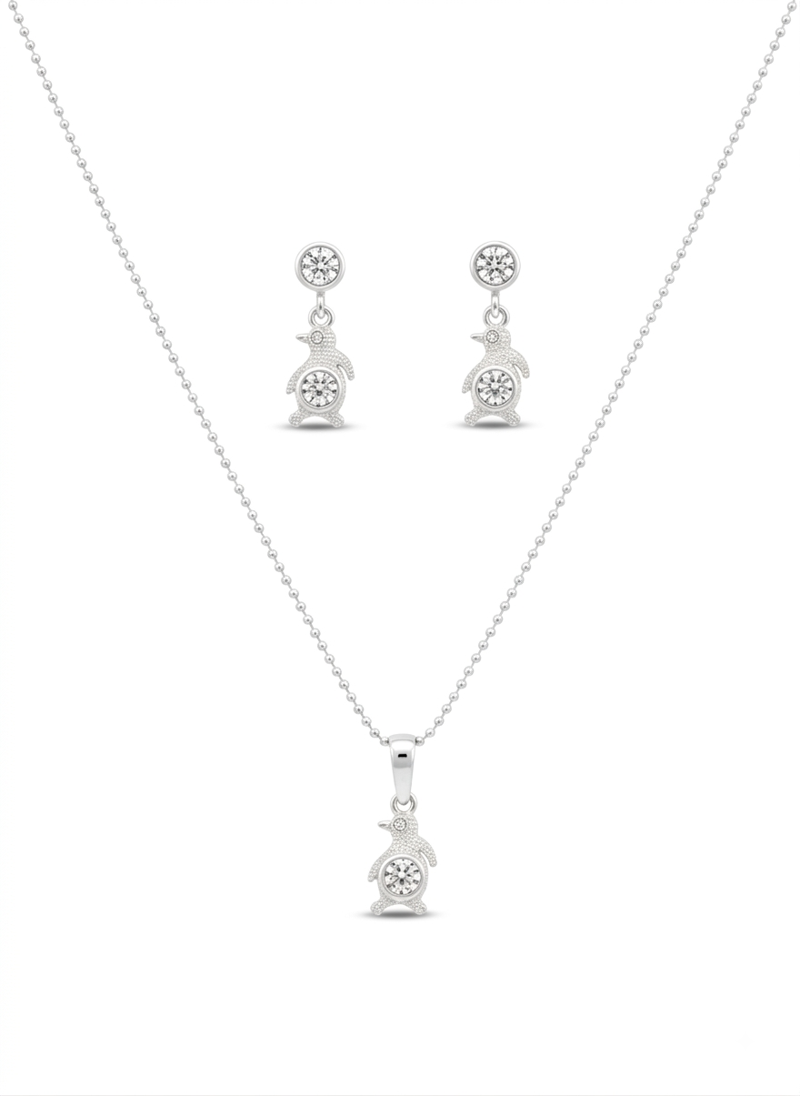 JUEGO DE COLLAR Y ARETE PINGUINO
