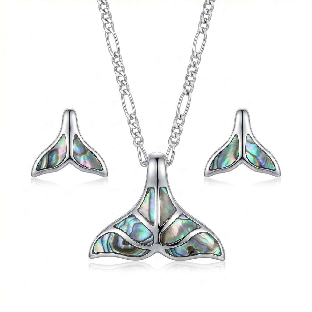 JUEGO DE PLATA COLLAR Y ARETE COLA DE SIRENA