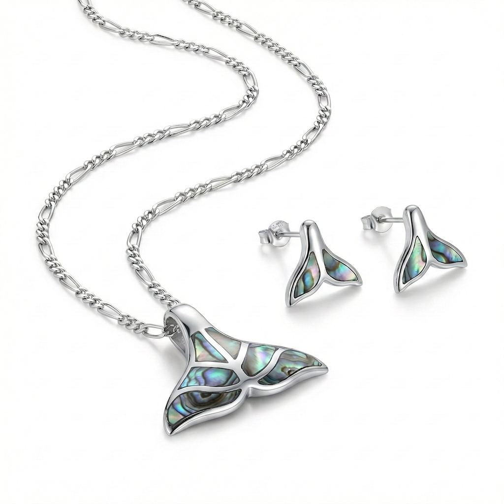 JUEGO DE PLATA COLLAR Y ARETE COLA DE SIRENA
