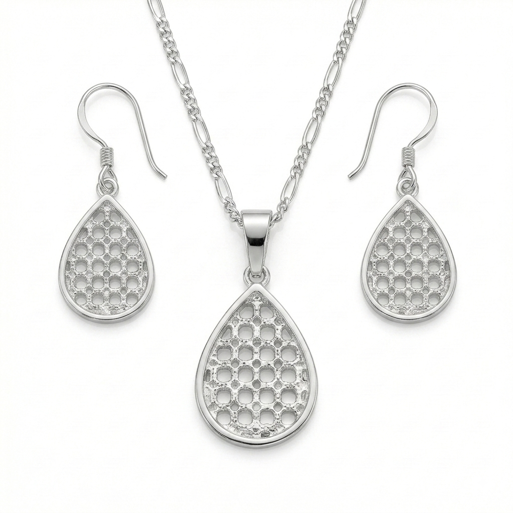 JUEGO DE PLATA ARETE Y COLLAR RAQUETA