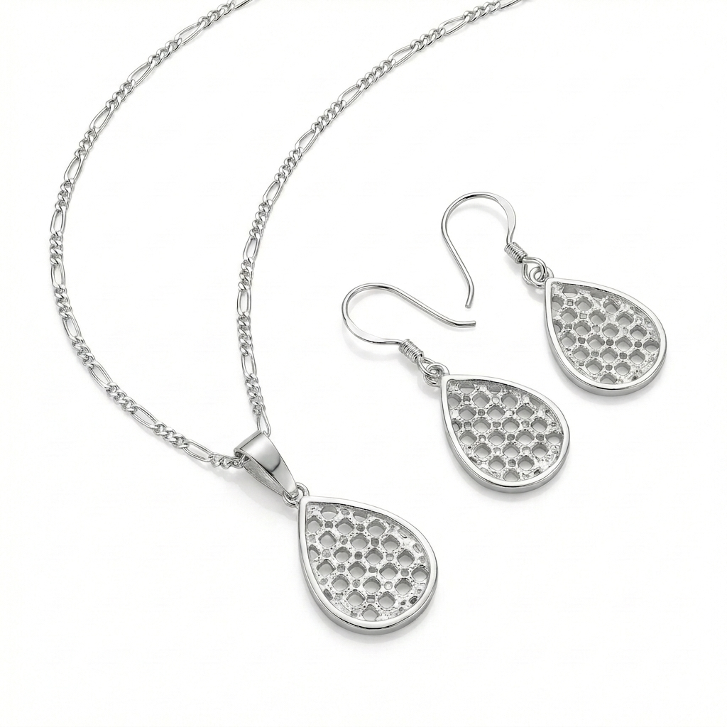 JUEGO DE PLATA ARETE Y COLLAR RAQUETA