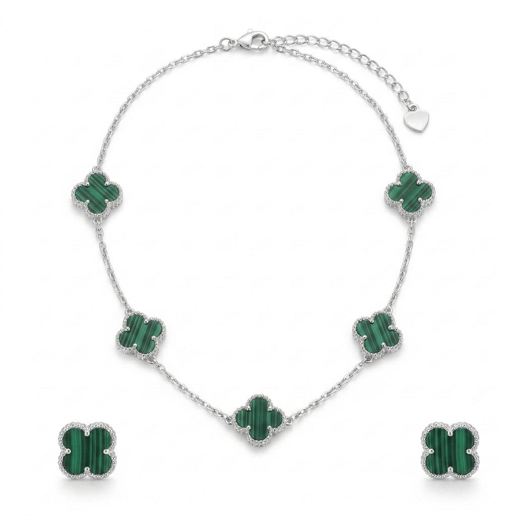 CONJUNTO DE PLATA ARETE Y COLLAR VAN GLEEF