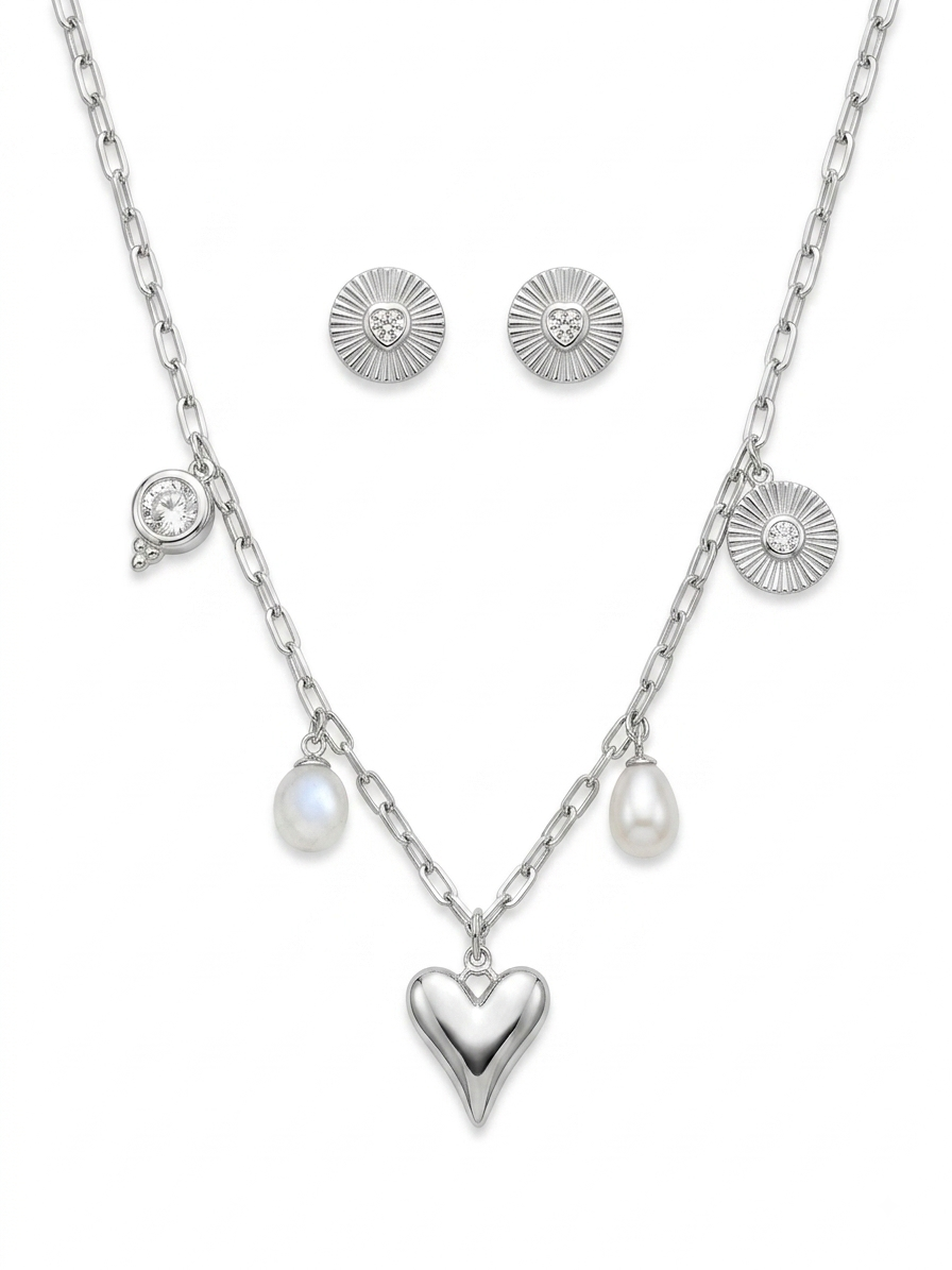 CONJUNTO DE PLATA ARETE Y COLLAR MODERNO